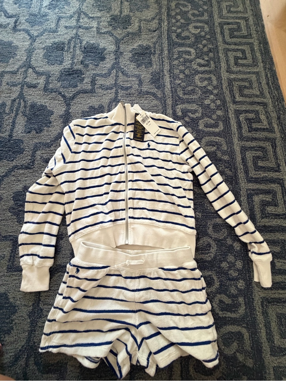 Ralph Lauren White & Navy Striped Zip-Up and shorts